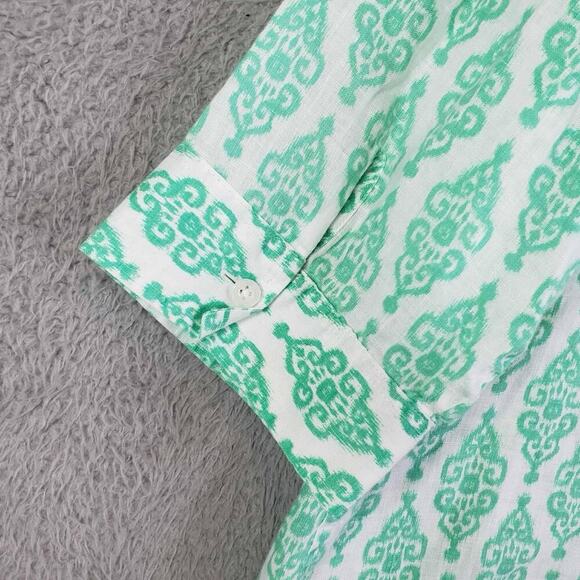 Chicos Top Button Up Shirt Women’s Size 3 US XL Teal Green Geometric Linen - Picture 7 of 12